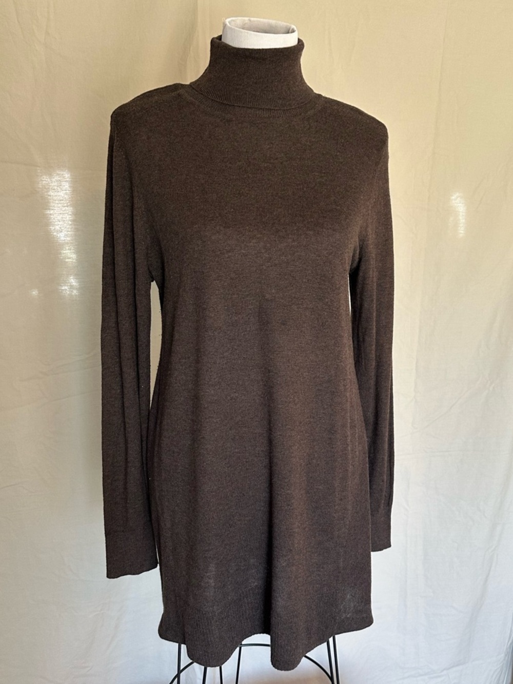 Apt. 9 Chocolate Brown Turtleneck Sweater Long-Sleeve Mini Dress lightweight Lrg